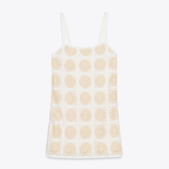 Zara Dresses & Skirts - Zara Medium White and Tan Crochet Mini Summer | Boho Dress